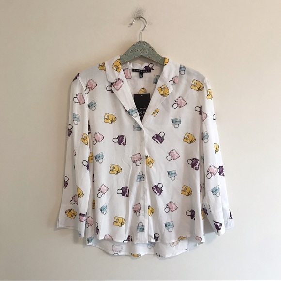 Como Black | NWT Purse Print Button Down Top - Picture 1 of 6